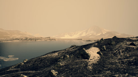 coastline of Antarctica with stones and iceの写真素材