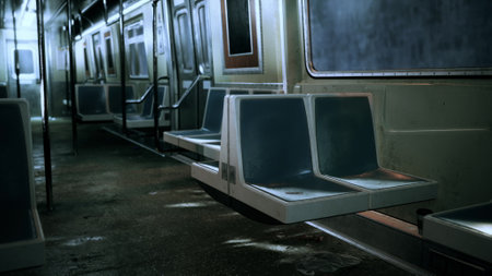A row of empty seats on a trainの写真素材