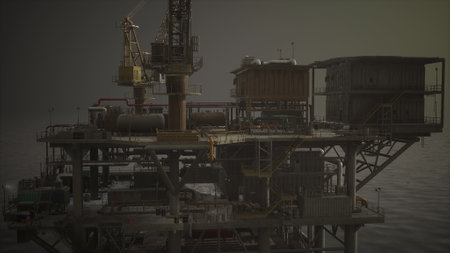 An oil rig in the middle of a body of water