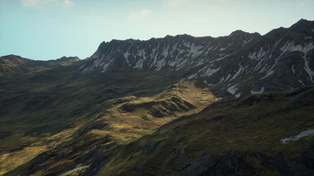 A Majestic View of Mountain Ranges from the Summit of a Hillの写真素材