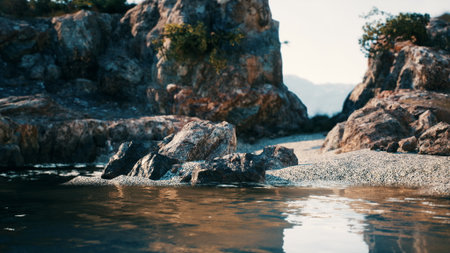 A picturesque body of water enclosed by a formation of large rocks along the South African coast.の写真素材