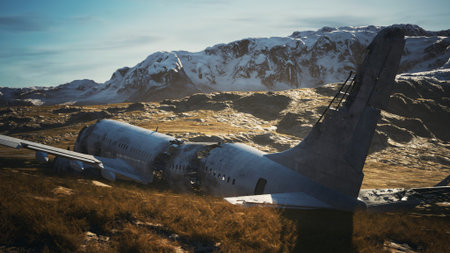 plane crashed on a mountainの写真素材