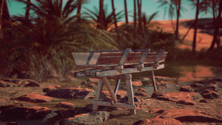 An old wooden Dredge in desert oasisの写真素材