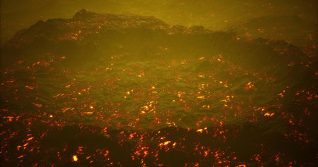 Glowing lava flows create a mesmerizing sight as they move across the rocky terrain, producing...