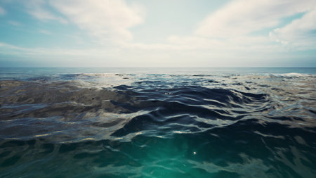 A vast body of water under a clear blue sky.の写真素材