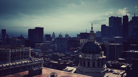 A Birds Eye View of the Vibrant Urban Skyline With Towering Buildingsの写真素材
