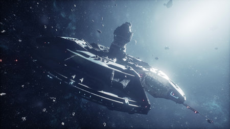 futuristic space station investigates a cosmic haze of interstellar gas and dust