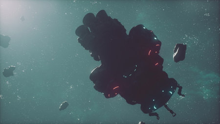 UFO Spaceship Hovering in the space