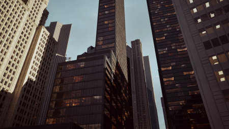 A breathtaking scene of mammoth skyscrapers harmoniously juxtaposed, showcasing architectural excellence and urban grandeur.の写真素材