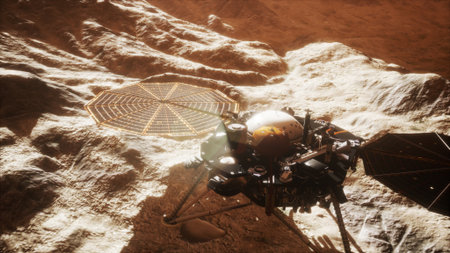Insight Mars Lander conducts a detailed examination of the Martian landscape, gathering vital data...