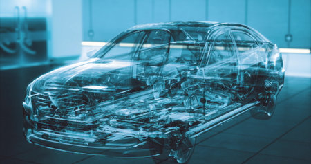This mesmerizing display features a transparent vehicle, allowing a stunning view of its internal...