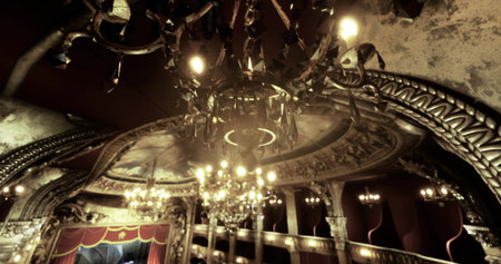 This stunning theater features grand chandeliers illuminating intricate architectural details. The...