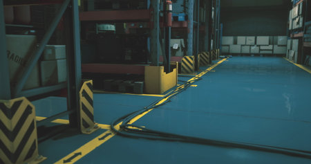 Beneath the flickering lights, a warehouse reveals its secrets. Shadows dance among stacked boxes,...