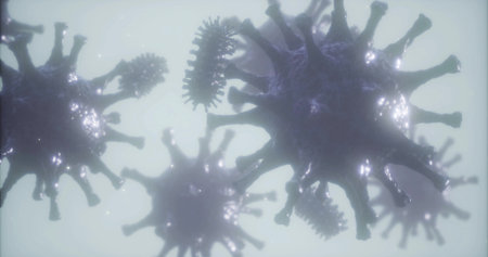 Floating in a surreal setting, tiny microorganisms reveal their unique structures and forms,...