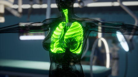 A detailed look at the lungs in a human anatomy representation, showcasing their structure in...