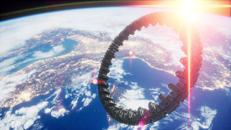 Unidentified alien spaceship flying near Earth