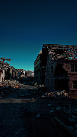 An old, rundown building with a cross on top, displaying signs of destruction from past military...