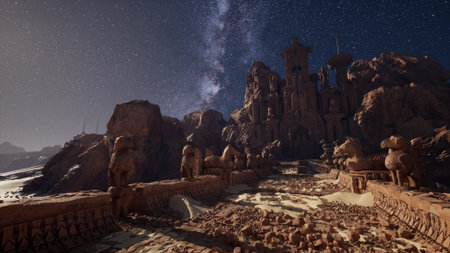 Night Sky Filled With Stars Above Rocksの写真素材