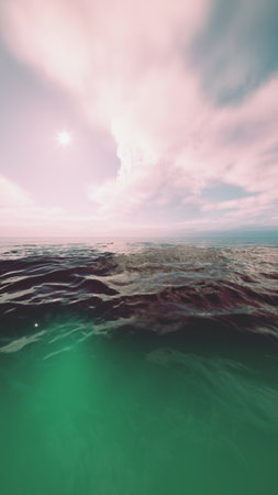 vast expanse of the ocean as seen from the water surface, with waves and distant horizon in view.
