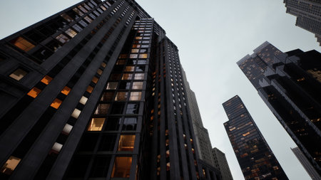 A group of tall buildings next to each other