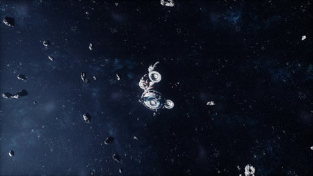 advanced space station examines a cosmic mist of interstellar matter and gas