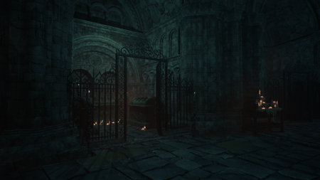 In a dimly lit ancient tomb, shadows dance across stone walls adorned with intricate carvings....