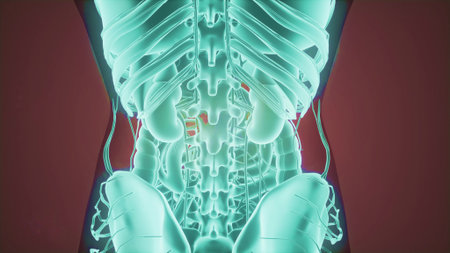 This captivating visual reveals the complex structure of the human spine and ribcage, showcasing the...