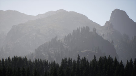 A Majestic Mountain Range with Towering Trees in the Foreground