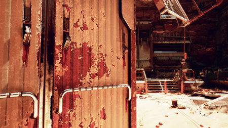 A deteriorated metal door in an abandoned building, showcasing the beauty of decay and neglect