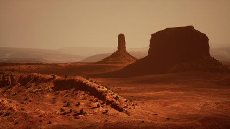 A large rock formation in the middle of a desertの写真素材
