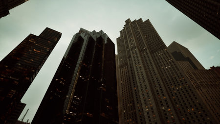 A breathtaking view of towering skyscrapers overlooking a bustling city, creating an awe-inspiring...