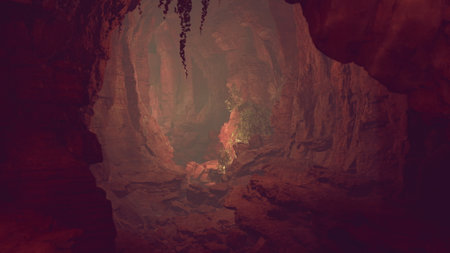 Deep within the earth, a hidden cave showcases vibrant colors and glowing formations. Shadows dance...