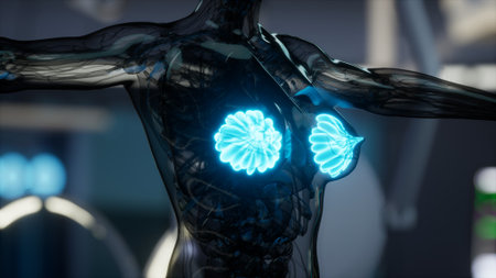 A detailed study reveals the unique anatomy and activity of mammary glands, showcasing their vital role in the human body and the processes involved in lactation.の写真素材