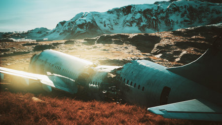 plane crashed on a mountainの写真素材