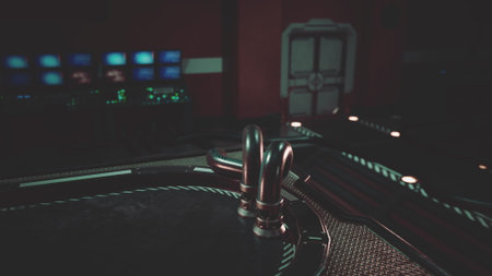 A modern control room features shiny surfaces and vibrant screens. It is filled with an ambiance of...