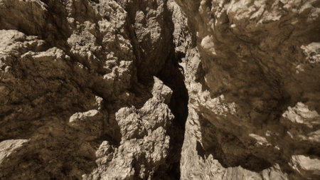 A breathtaking view of rugged cliffs showcases intricate textures and shadows created by sunlight...