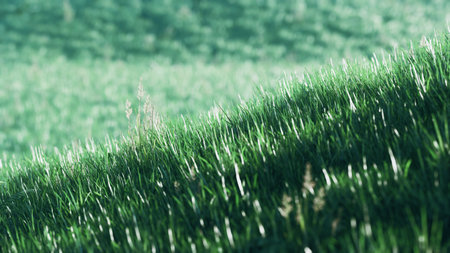 ç¿  The vibrant green grass stretches across rolling hills, dancing delicately with the wind....