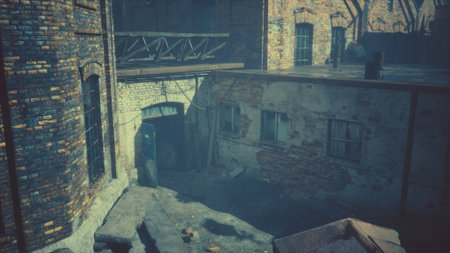 ruins of a very heavily polluted industrial factoryの写真素材