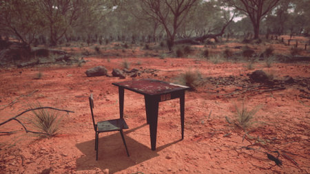 old rusted metal table in desert