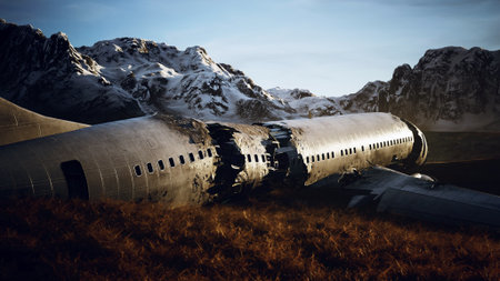 plane crashed on a mountainの写真素材