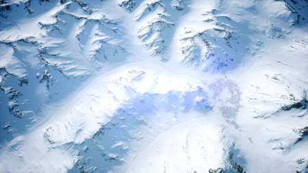 Breathtaking view of a snowy mountain range, featuring glistening ice and rugged peaks under a clear...