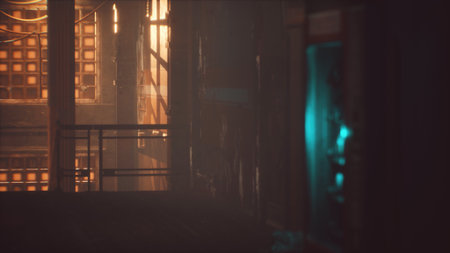 Dimly lit corridor reveals a blend of shadows and warm light. Vintage details adorn the walls, while...