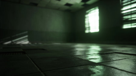 Sunlight filters through dirty windows, casting mysterious shadows on the cold, tiled floor. The...