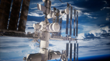 Floating high above the planet, the International Space Station showcases advanced technology...