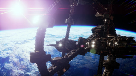 UFO Spaceship Hovering in the sky elements furnished by NASA