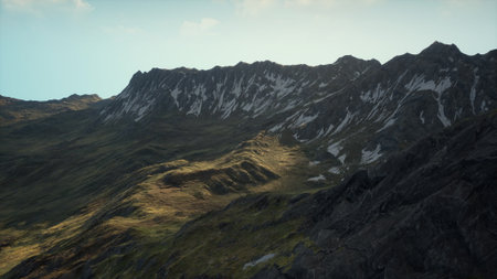 A Breathtaking Aerial Perspective of Majestic Mountain Rangesの写真素材