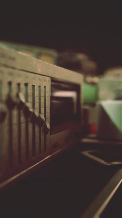 An old footage capturing a jumble of distorted and interfered computer equipment.の写真素材