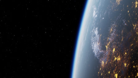 The Earth as seen from space at night, showcasing its illuminated cities and natural light sources.