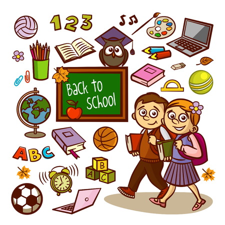 illustration with children and school suppliesのイラスト素材