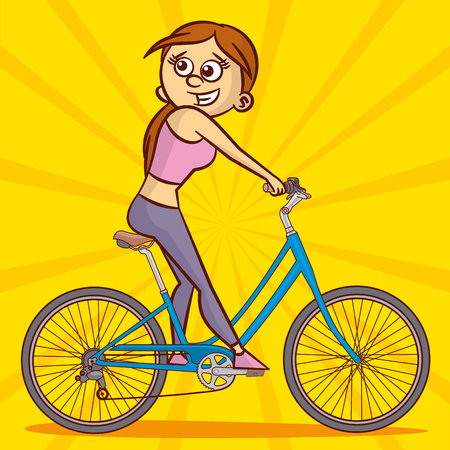 Cute Young woman on a bicycleのイラスト素材